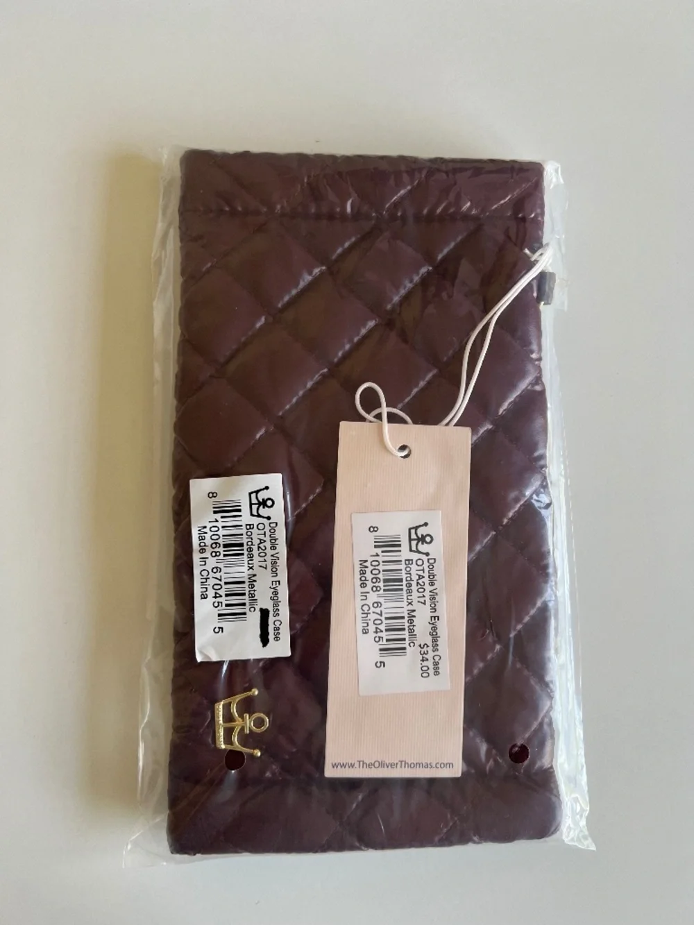 NWT Oliver Thomas Double Vision Eyeglass Case | Bordeaux Metallic Quilted